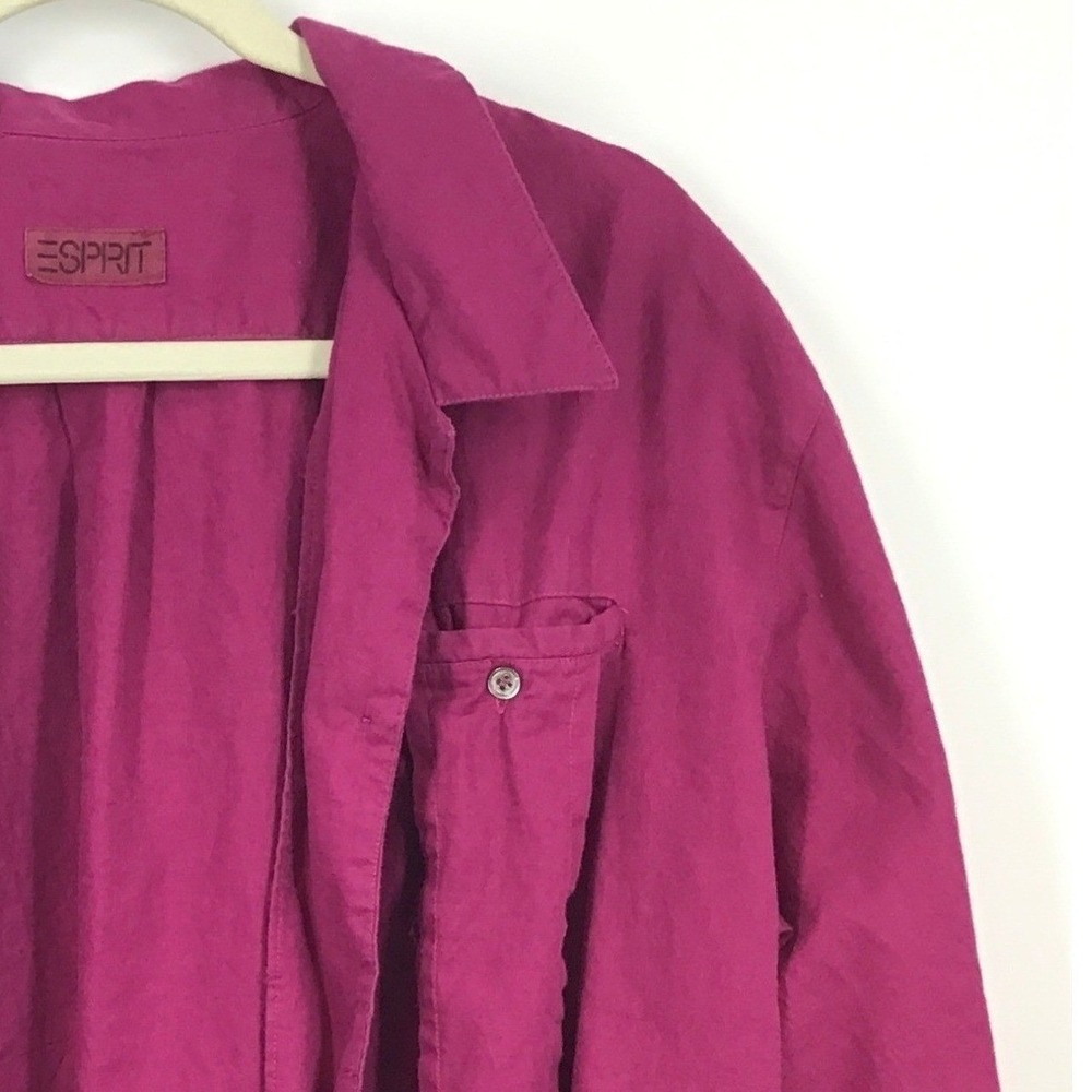 VTG Esprit Magenta Cotton Blend Button Up‎ Shirt Overshirt Top Chest Pockets L